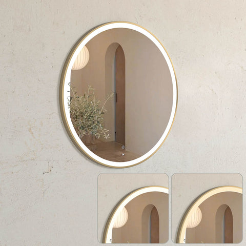 BONDI LED Round Metal Frame Mirror 800x800mm Brushed Gold