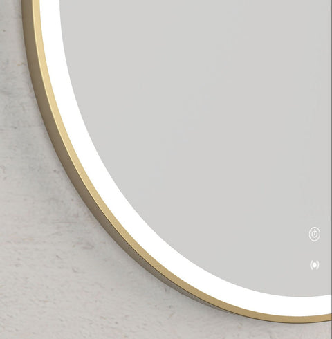 BONDI LED Round Metal Frame Mirror 800x800mm Brushed Gold