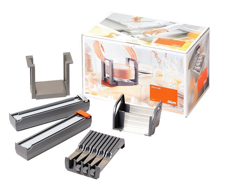 Blum ORGA-LINE Drawer Insert Kitchen Tools - 1 Film Dispenser, 1 Foil Dispenser, 1 Knife Holder, 2 Plate Holders, 2 Spice Holders ZOU.30U1I