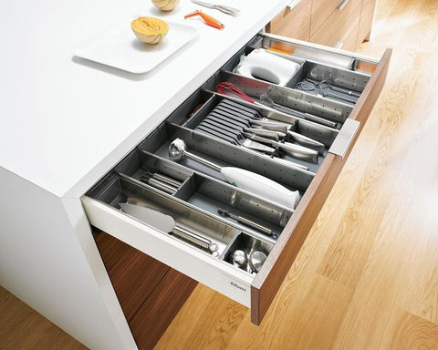 Blum ORGA-LINE Drawer Insert Knife Holder, For 4 Small And 5 Large Knives, Width: 177.5mm In Brushed Stainless Steel/Dust Grey ZSZ.02MO