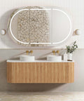 Bondi Woodland Oak Fluted Double Basin Vanity Vanity Otti Australia 1500mm Quartz Stone Pure White-20mm 