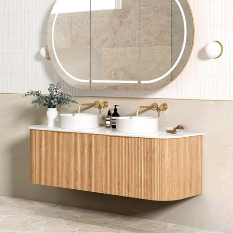 Bondi Woodland Oak Fluted Double Basin Vanity