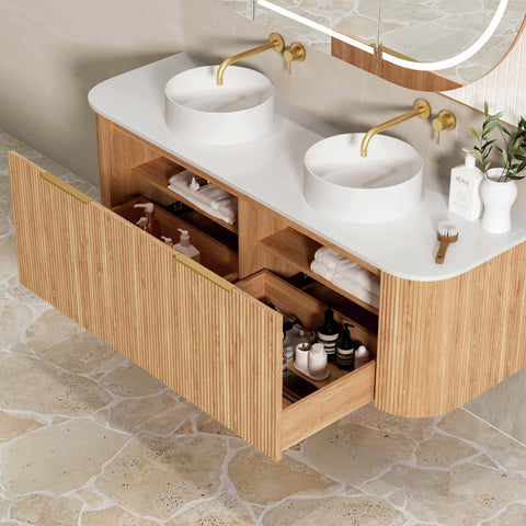 Bondi Woodland Oak Fluted Double Basin Vanity