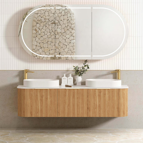 Bondi Woodland Oak Fluted Double Basin Vanity Vanity Otti Australia 1800mm Quartz Stone Pure White-20mm 