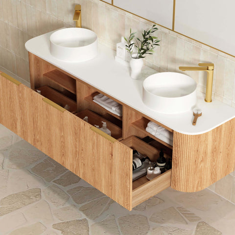 Bondi Woodland Oak Fluted Double Basin Vanity