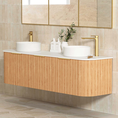 Bondi Woodland Oak Fluted Double Basin Vanity