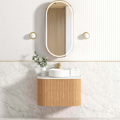 Bondi Woodland Oak Fluted Single Basin Vanity Vanity Otti Australia 750mm Quartz Stone Pure White-20mm 