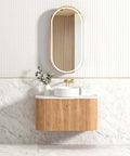 Bondi Woodland Oak Fluted Single Basin Vanity Vanity Otti Australia 900mm Quartz Stone Pure White-20mm 