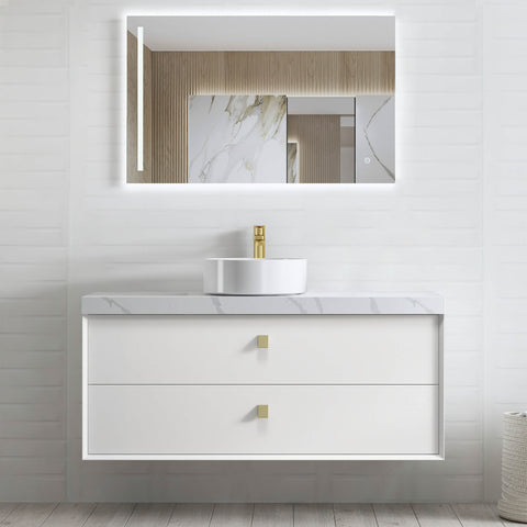 Boston Matte White Single Basin Vanity Vanity Otti Australia 1200mm Quartz Stone Pure White-20mm Above Counter