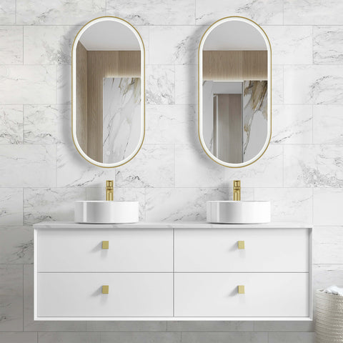 Boston Matte White Double Basin Vanity Vanity Otti Australia 1500mm Quartz Stone Pure White-20mm Above Counter