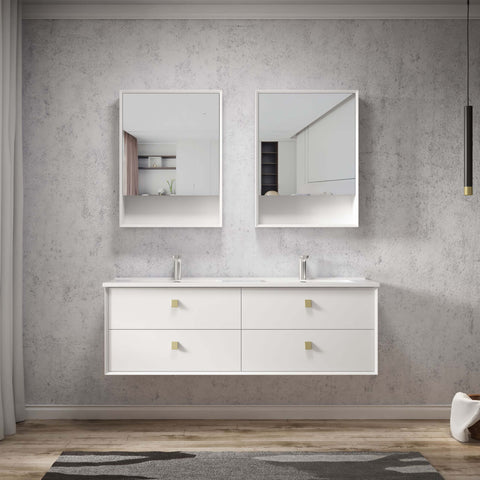 Boston Matte White Ceramic Top Double Basin Vanity Vanity Otti Australia 1500mm  