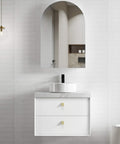 Boston Matte White Single Basin Vanity Vanity Otti Australia 750mm Quartz Stone Pure White-20mm Above Counter