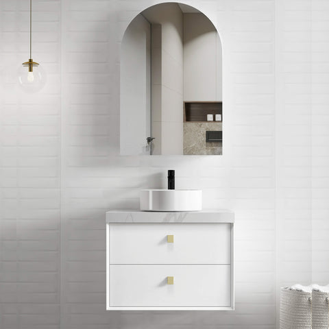 Boston Matte White Single Basin Vanity Vanity Otti Australia 750mm Quartz Stone Pure White-20mm Above Counter