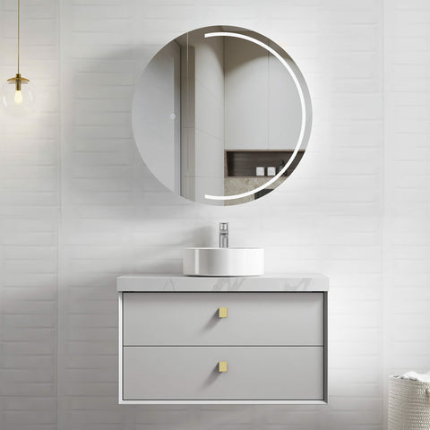 Boston Light Grey Single Basin Vanity Vanity Otti Australia 900mm Quartz Stone Pure White-20mm Above Counter