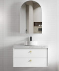 Boston Matte White Single Basin Vanity Vanity Otti Australia 900mm Quartz Stone Pure White-20mm Above Counter