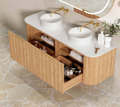 BURLEIGH Wall Hung Curve Vanity Woodland Oak (All Sizes)