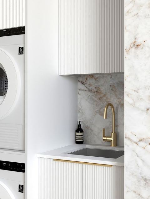 BURLEIGH White Laundry Cabinet with Stone Top Set 1305x600x2100mm (Style C)