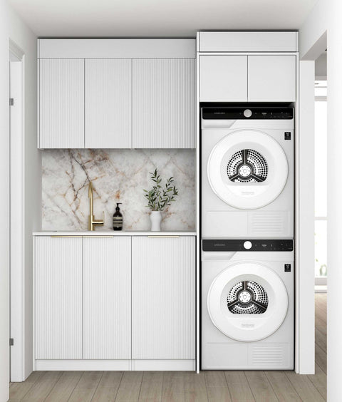 BURLEIGH White Laundry Cabinet with Stone Top Set 1715x600x2100mm (Style C)
