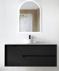 Byron Black Oak Single Basin Vanity Vanity Otti Australia 1200mm Natural Carrara White Marble-18mm Above Counter