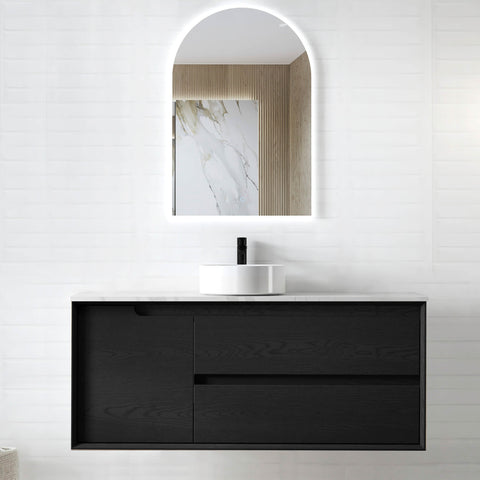 Byron Black Oak Single Basin Vanity Vanity Otti Australia 1200mm Natural Carrara White Marble-18mm Above Counter