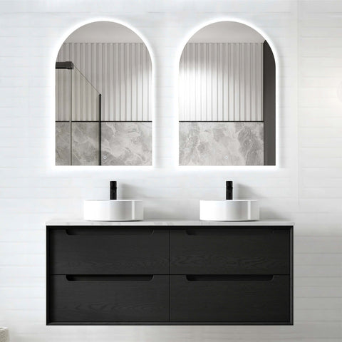 Byron Black Oak Double Basin Vanity Vanity Otti Australia 1200mm Quartz Stone Pure White-20mm Above Counter