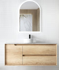 Byron Natural Oak Single Basin Vanity Vanity Otti Australia 1200mm Natural Carrara White Marble-18mm Above Counter