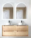 Byron Natural Oak Double Basin Vanity Vanity Otti Australia 1200mm Quartz Stone Pure White-20mm Above Counter