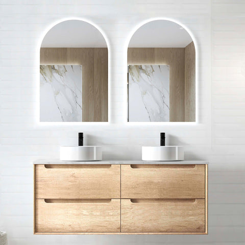 Byron Natural Oak Double Basin Vanity Vanity Otti Australia 1200mm Quartz Stone Pure White-20mm Above Counter