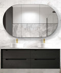 Byron Black Oak Double Basin Vanity Vanity Otti Australia 1500mm Solid Surface Cloudy Carrara-20mm Above Counter