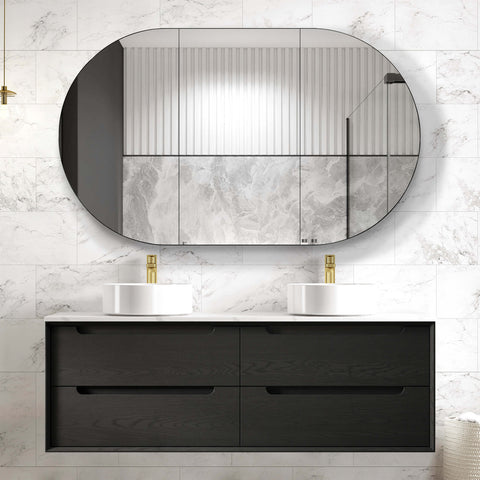 Byron Black Oak Double Basin Vanity Vanity Otti Australia 1500mm Solid Surface Cloudy Carrara-20mm Above Counter