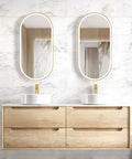 Byron Natural Oak Double Basin Vanity Vanity Otti Australia 1500mm Solid Surface Cloudy Carrara-20mm Above Counter