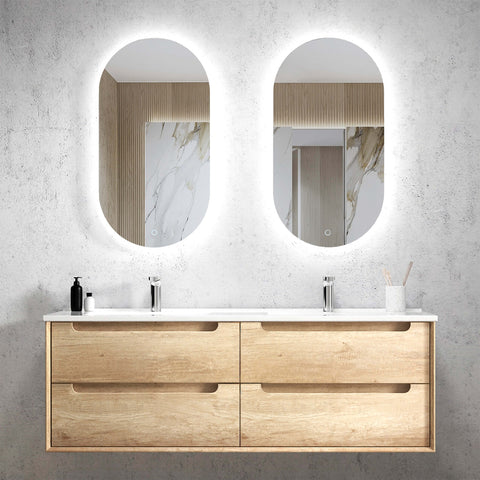 Byron Natural Oak Ceramic Top Double Basin Vanity Vanity Otti Australia 1500mm  