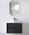 Byron Black Oak Single Basin Vanity Vanity Otti Australia 750mm Natural Carrara White Marble-18mm Above Counter