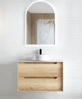 Byron Natural Oak Single Basin Vanity Vanity Otti Australia 750mm Natural Carrara White Marble-18mm Above Counter