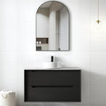 Byron Black Oak Single Basin Vanity Vanity Otti Australia 900mm Natural Carrara White Marble-18mm Above Counter