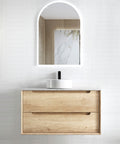 Byron Natural Oak Single Basin Vanity Vanity Otti Australia 900mm Natural Carrara White Marble-18mm Above Counter
