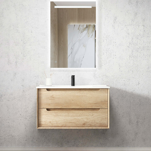 Byron Natural Oak Ceramic Top Single Basin Vanity Vanity Otti Australia 900mm  