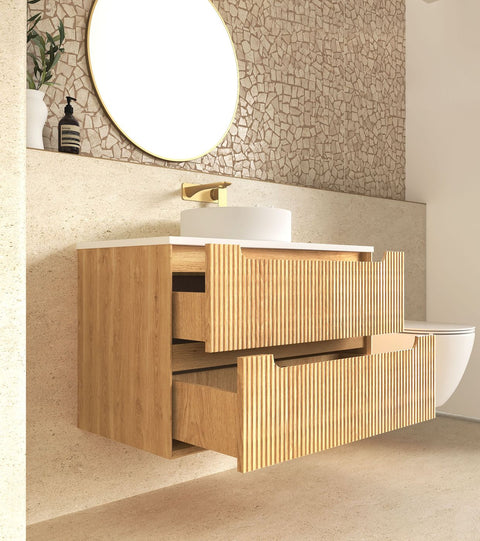 BYRON Fluted Wall Hung Vanity Woodland Oak (All Sizes)