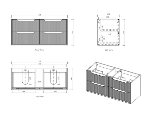 BYRON Fluted Wall Hung Vanity Woodland Oak (All Sizes)