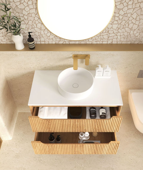 BYRON Fluted Wall Hung Vanity Woodland Oak (All Sizes)