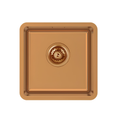A square copper-colored kitchen sink basin with a matching circular drain, shown from a top-down perspective on a solid white background.