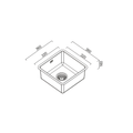 Black and white line drawing of a square kitchen sink with dimension annotations showing 360 mm width, 320 mm depth, and 160 mm height.