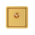 A square gold kitchen sink with a matching gold drain, shown from a top-down perspective on a solid white background.