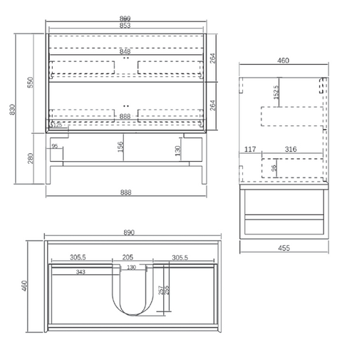 BOSTON Wall Hung Vanity 900mm Light Grey-Clearance