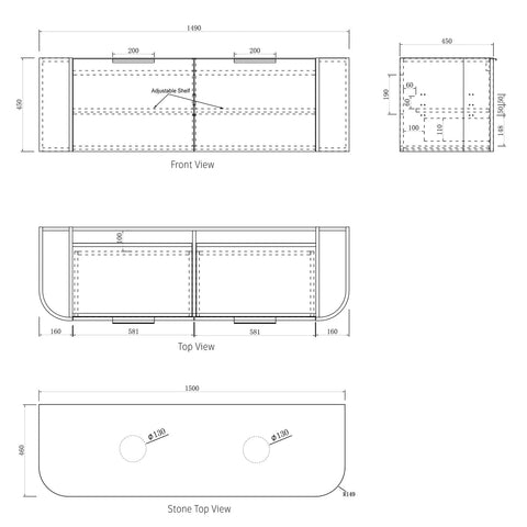 BURLEIGH Wall Hung Curve Vanity Matte White (All Sizes)