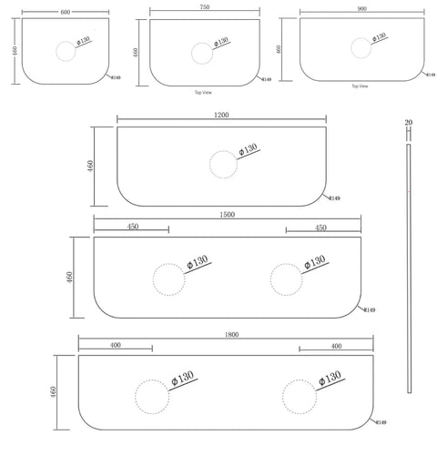 BURLEIGH Wall Hung Curve Vanity Woodland Oak (All Sizes)