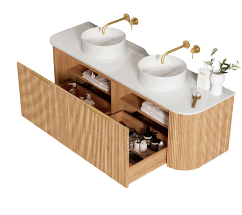 BURLEIGH Wall Hung Curve Vanity Woodland Oak (All Sizes)
