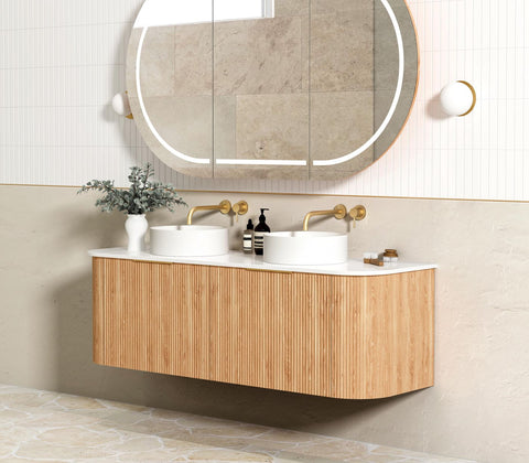 BURLEIGH Wall Hung Curve Vanity Woodland Oak (All Sizes)