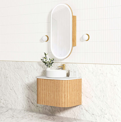 BURLEIGH Wall Hung Curve Vanity Woodland Oak (All Sizes)