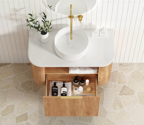 BURLEIGH Wall Hung Curve Vanity Woodland Oak (All Sizes)